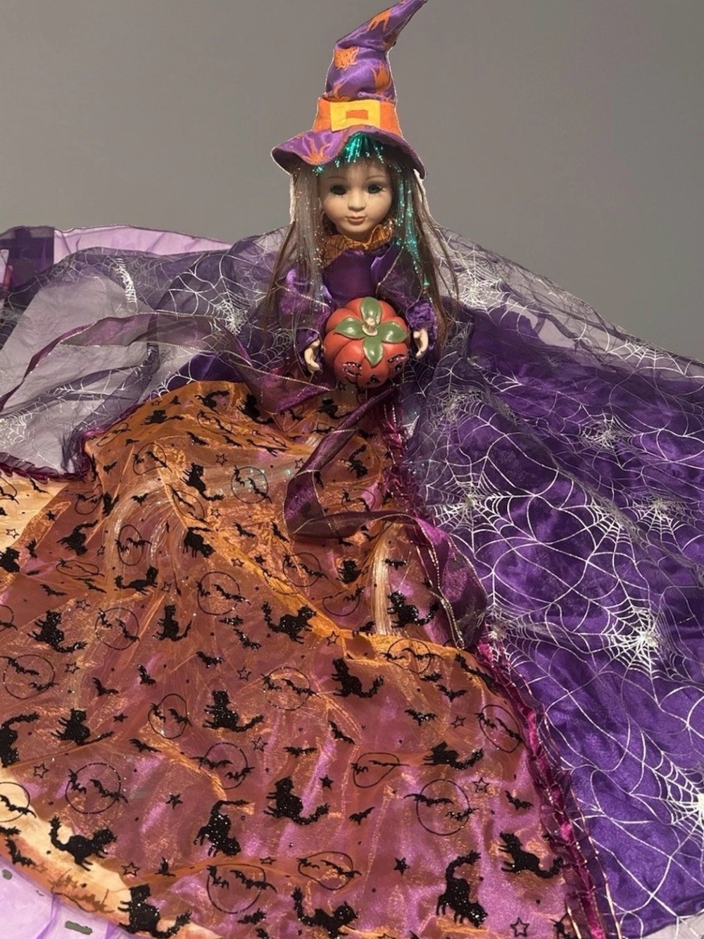 Cracker Barrel Purple and Orange Fiber Optic Halloween Witch Doll